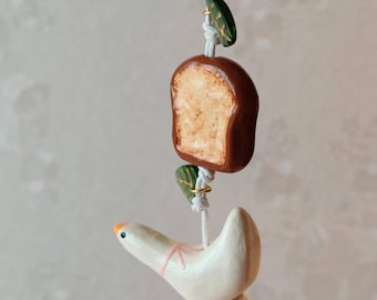 Goose and Toast Bag Charm | Hand Sculpted and Hand Painted | Made to order | Cottagecore | Polymer Clay | Cute | Aesthetic