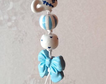 Blue Bow Bag Charm | Hand Sculpted and Hand Painted | Made to order | Polymer Clay