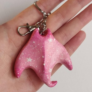Pink Starry Manta Ray Keychain | Hand Sculpted and Hand Painted | Handmade | Ocean life | Polymer Clay Keychain |