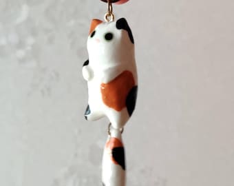 Calico Cat Dangly Bag Charm | Hand Sculpted and Hand Painted | Handmade | Please read description