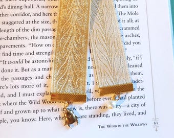 Golden Scarab Ribbon Bookmark With Scarab Charm and Pearl | Bookish |
