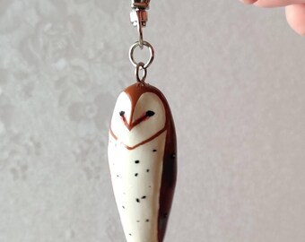 Barn Owl Bag Charm | Hand Sculpted and Hand Painted | Made to order | Cottagecore | Polymer Clay | Cute | Aesthetic