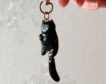 Black Cat Dangly Bag Charm | Hand Sculpted and Hand Painted | Handmade | Please read description