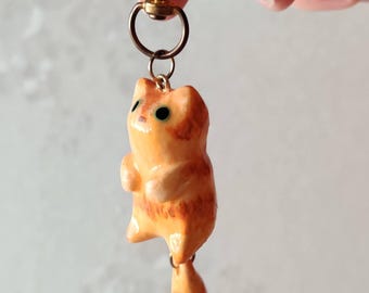 Orange Cat Dangly Bag Charm | Hand Sculpted and Hand Painted | Handmade | Please read description