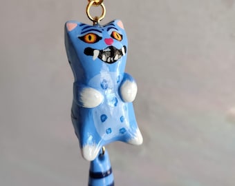 Blue Tiger Bag Charm | Hand Sculpted and Hand Painted | Made to order | Handmade Polymer Clay Bag Charm| Kpop