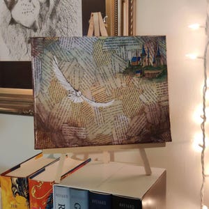 Magic Castle and Snowy Owl | Original Acrylic Painting| Hand-Painted on 8" x 10" stretched canvas image 2
