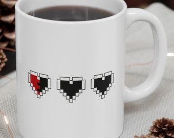 Low Hearts Gamer Mug: 8-Bit Pixel Art, Retro RPG Fan Gift