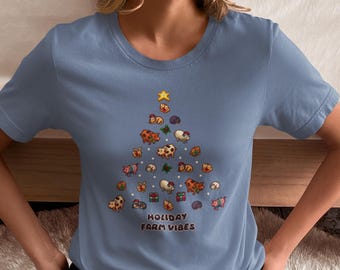Holiday Farm Animal T-Shirt: Retro Pixel Art, Cozy Gamer Gift