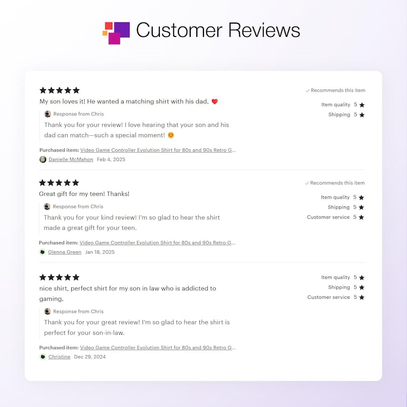 Here are some positive 5 star reviews from customers of shirts sold on RetroHoundstore. Image 2