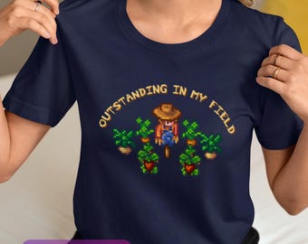 Cozy Farm Life Shirt: Outstanding In My Field - Pixel Art Farming Game Fan Gift
