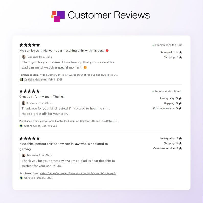 Here are some positive 5 star reviews from customers of shirts sold on RetroHoundstore. Image 1