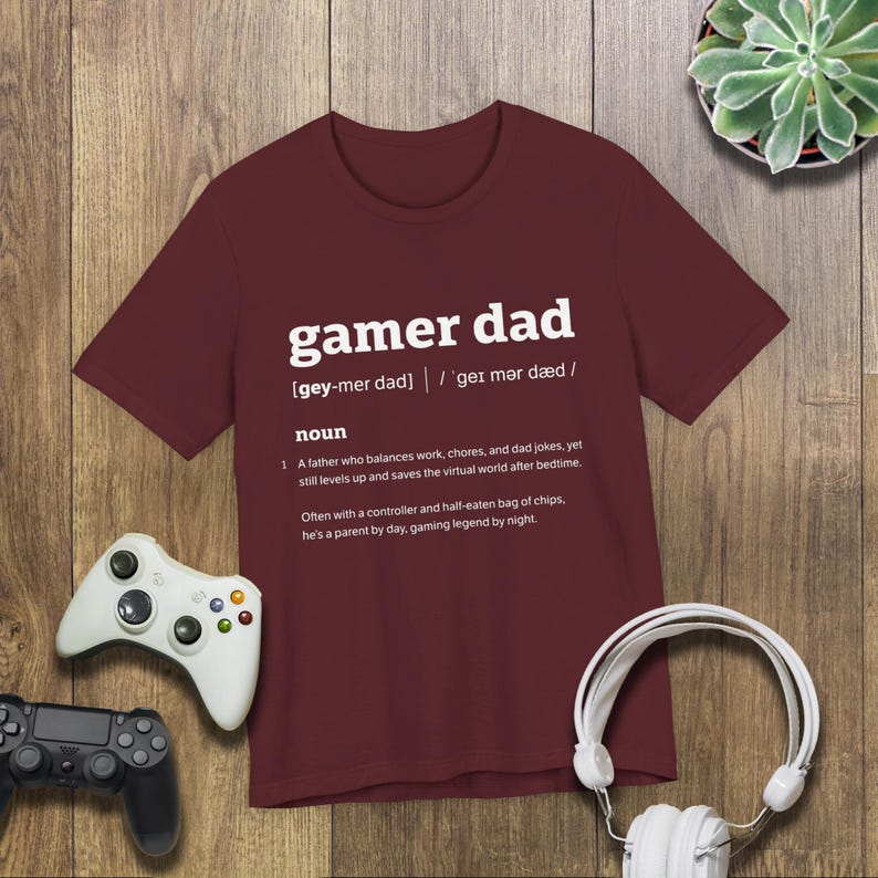 This is a Bella+Canvas 3001 Unisex Jersey Tee with the “Gamer Dad Dictionary Definition Shirt with Funny Quote for Fathers Who Play Video Games” design on the front of the shirt. Image 3