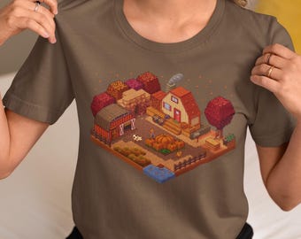 Farm Life Pixel Art T-Shirt: Autumn Colors, Farming Game Fans