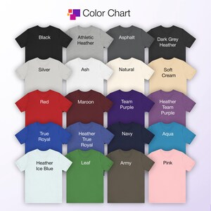 This is a color chart that shows color options for the Bella+Canvas 3001 Unisex Jersey Tee.