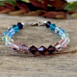 Austrian Crystal Swarovski Bracelet - Genuine Swarovski Crystals, Colorful, Brilliant, Sparkle, Adjustable, Handmade, Gift, Sterling Silver