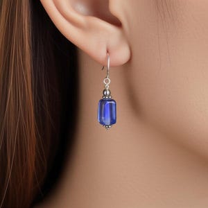 Glass & Sterling Earrings - Handmade Dangles, Gift, Unique, Blue and Silver, Distinctive, Boho, Trending, Free Shipping