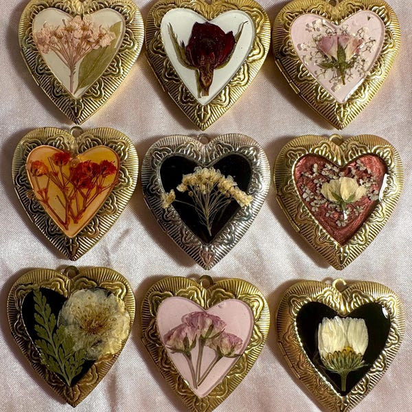 Custom LARGE Locket Necklace, Pressed Flower, Heart Shaped, Vintage Brass Personalized Christmas Gift Anniversaries