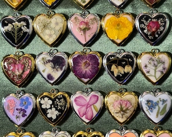 FLOWER LOCKET heartshaped necklace made with real pressed flowers, gift for her, anniversary, birthday, wedding easter valentine mothers day