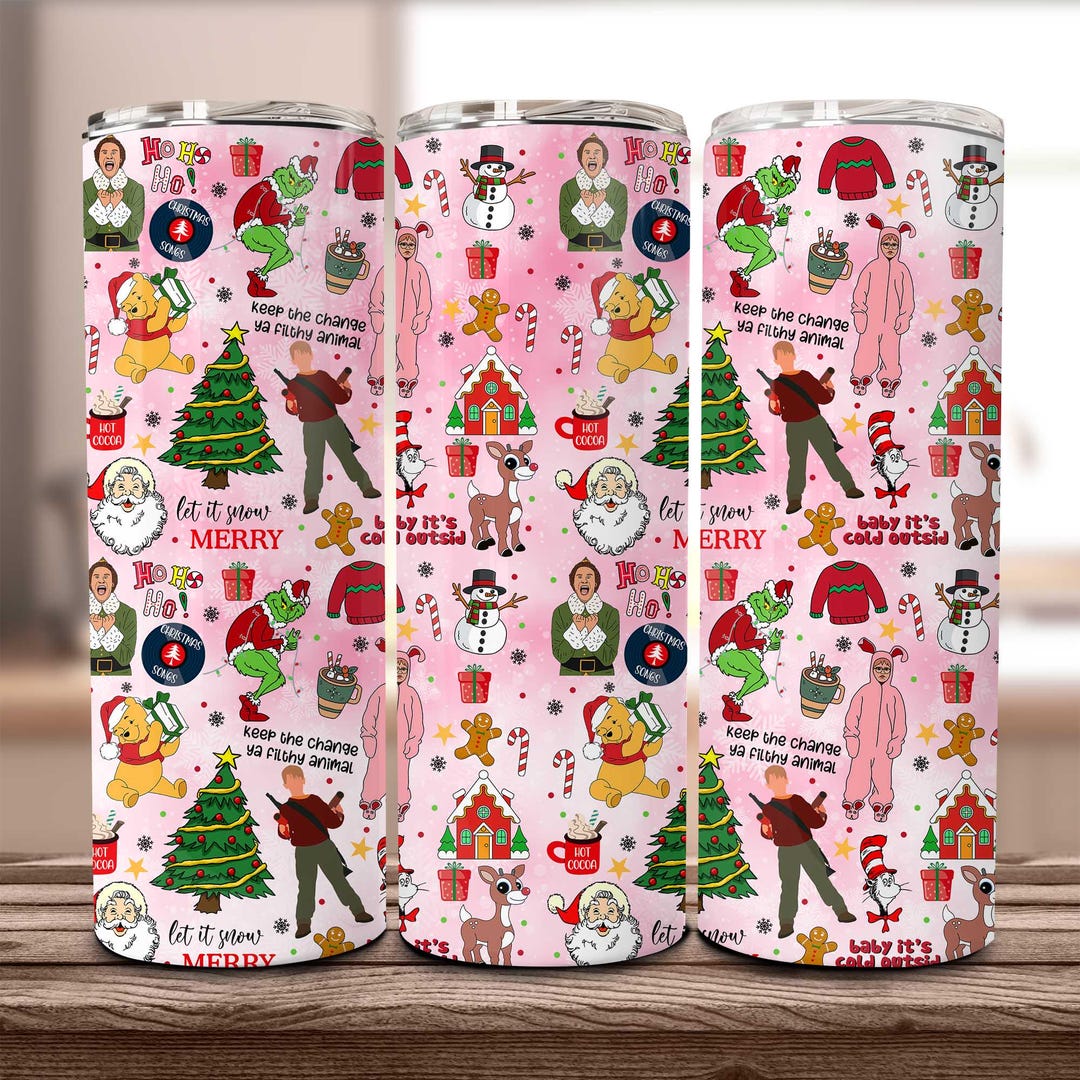 Pink Christmas 20 Oz Skinny Tumbler Png, Christmas Season, Santa Claus ...