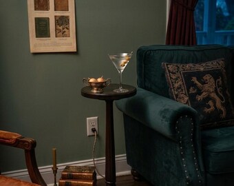 Solid Wood Martini Table – Slim Pedestal Plant Stand, Dark Espresso Accent