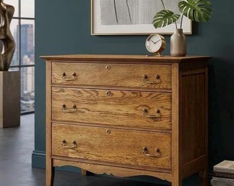 Antique Solid Wood 3 Drawer Oak Dresser – Eastlake Style Furniture
