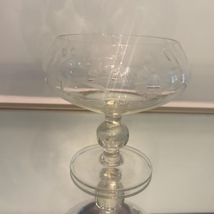 Etched Glass Pedestal Compote Dessert Bowl with Floral etching