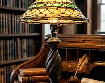 Vintage Tiffany Style Stained Glass Table Lamp
