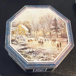 Vintage Currier & Ives Winter Tin: American Homestead Scenes