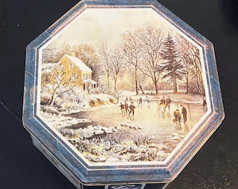 Vintage Currier & Ives Winter Tin: scene di fattoria americana