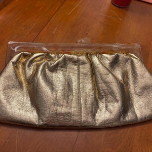 Vintage Gold Lucite Frame Clutch Purse – 1950s 1960s Mid Century Retro Evening Bag, Metallic Wedding Handbag, Hollywood Glam
