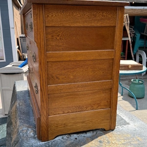 1890s Eastlake Style Oak Dresser, 3 Drawer Chest with Carved Flowers image 4