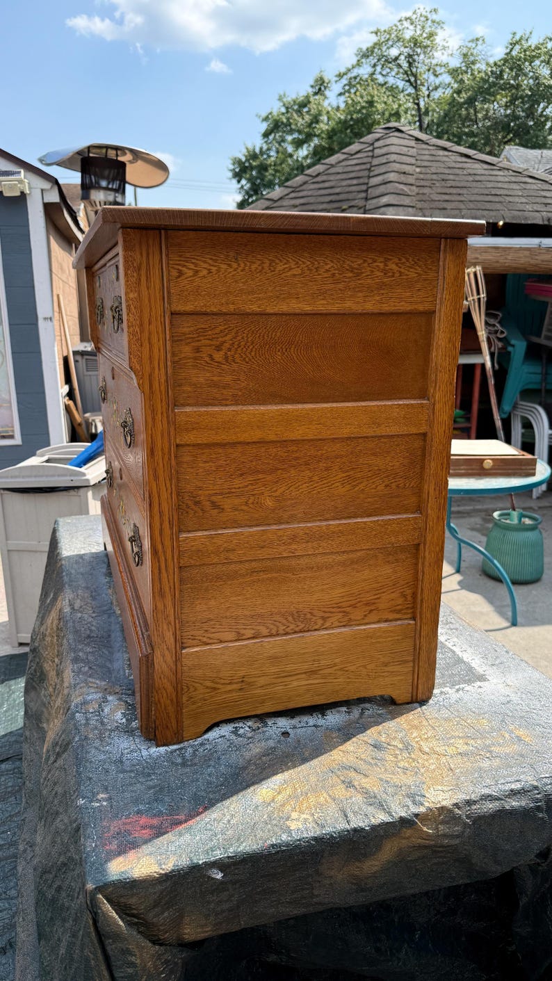 1890s Eastlake Style Oak Dresser, 3 Drawer Chest with Carved Flowers image 4