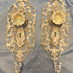 Set of 2 Metal Toleware Hooks With Faux Crystal Knobs, 13"L X 4"1/2 W