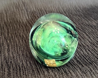 Kerry Glass Emerald Green Swirl Paperweight - HandMade in Ireland 3”