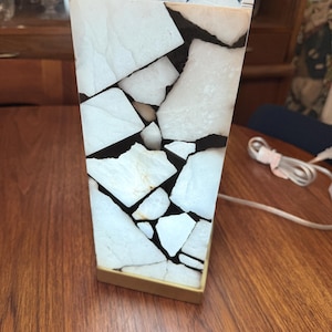 Vintage Mid-Century Modern Marble Mosaic Accent Lamp – Brass Base – Lighted Sculpture