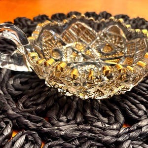 Imperial Glass Nucut Gold Handled Nappy Berry Bowl