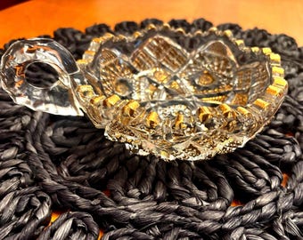 Imperial Glass Nucut Gold Handled Nappy Berry Bowl