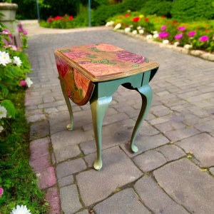 Hand painted Whimsical Drop Leaf Ethan Allen side end table