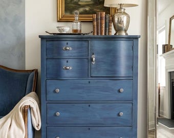 Vintage Custom Painted Empire / Transitional Tallboy Dresser & Chifforobe
