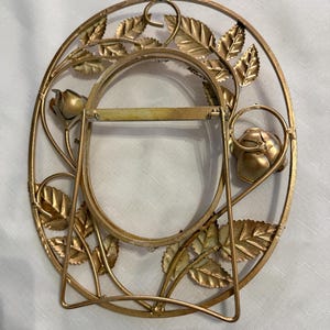 Vintage Hollywood Regency Gold Metal Rose Mirror / Picture Frame Stand