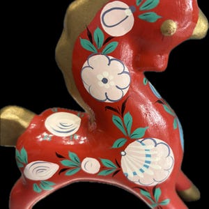 Vintage Mid Century Russian Folk Art wooden USSR Khokhloma Dala horse 7.5&quot;