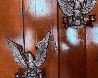 Coppia di portacandele doppi vintage con aquila federale - Applique da parete Giappone