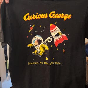 Vintage 90s Curious George T-Shirt: Houston We Have a Monkey, Large