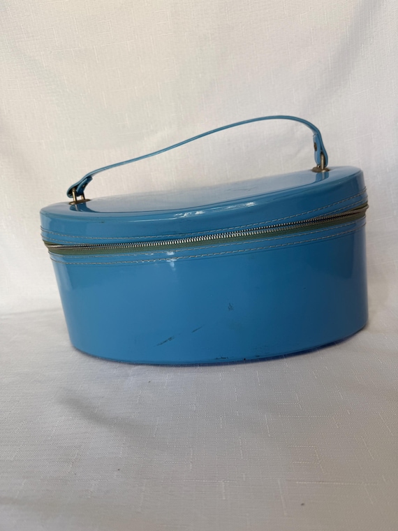 Vintage Mid-Century Blue Vinyl Train Case