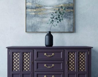 Refinished Solid Wood Drexel Credenza | Plum and Gold Dining Room Server Furniture