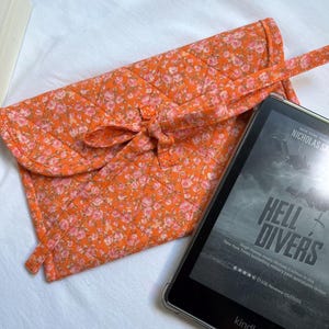 Quilted Kindle Case |  Ereader Case for Paperwhite l Romance Reader Inspired Ereader Sleeve l Tangerine Floral