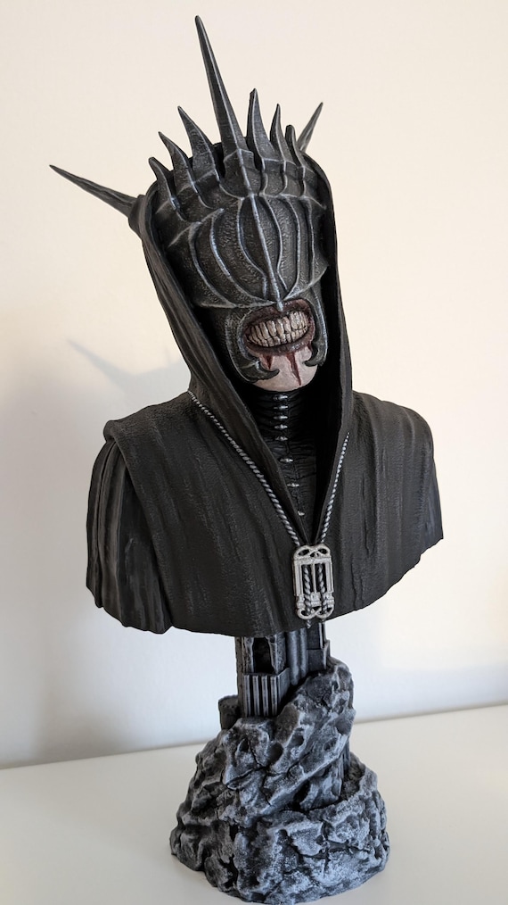 Busto Di Sauron Licenza Ufficiale - 39 Cm In Resina Argentata, Da Collezione