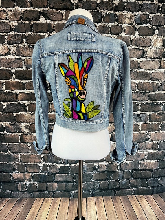 Upcycled Denim Jacket With Wool Needle Felted Design Etsy