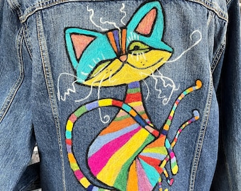 Chaqueta de mezclilla reciclada con colorido diseño de fieltro de aguja de lana