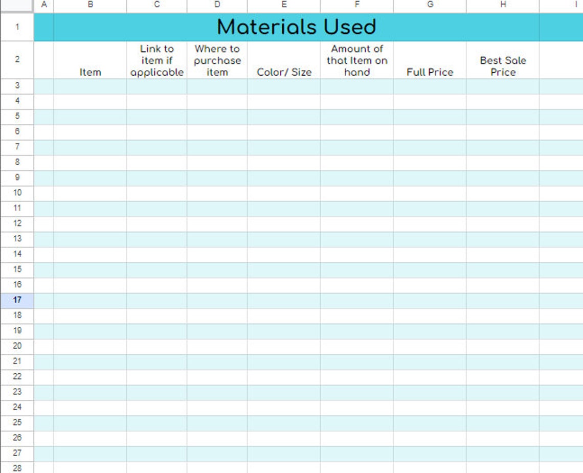 Crochet Inventory Tracker Spreadsheet - Etsy